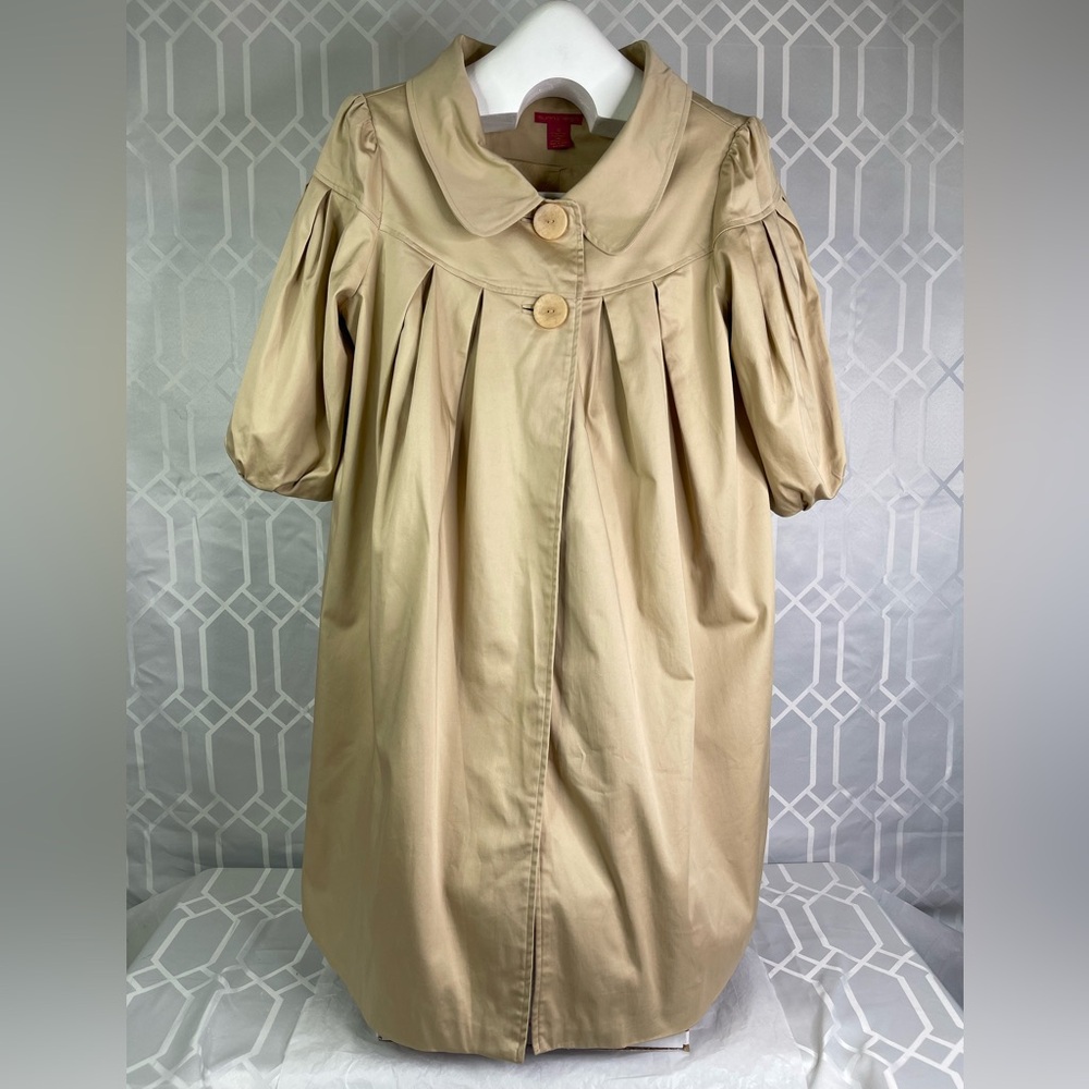 Sunny Leigh Tan Trench Coat Balloon Sleeve Jacket Size 10